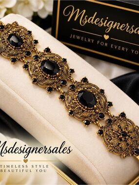 Gold and Black Vintage Filigree Bracelet